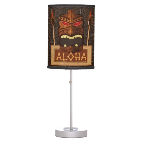 Wooden Tiki Mask Vintage Retro Luau Hawaiian Style Table Lamp