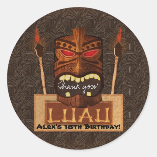 Wooden Tiki Mask Vintage Retro Luau Summer Party Classic Round Sticker