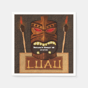 Wooden Tiki Mask Vintage Retro Luau Summer Party Paper Napkins