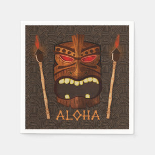 Wooden Tiki Mask Vintage Retro Luau Summer Party Paper Napkins