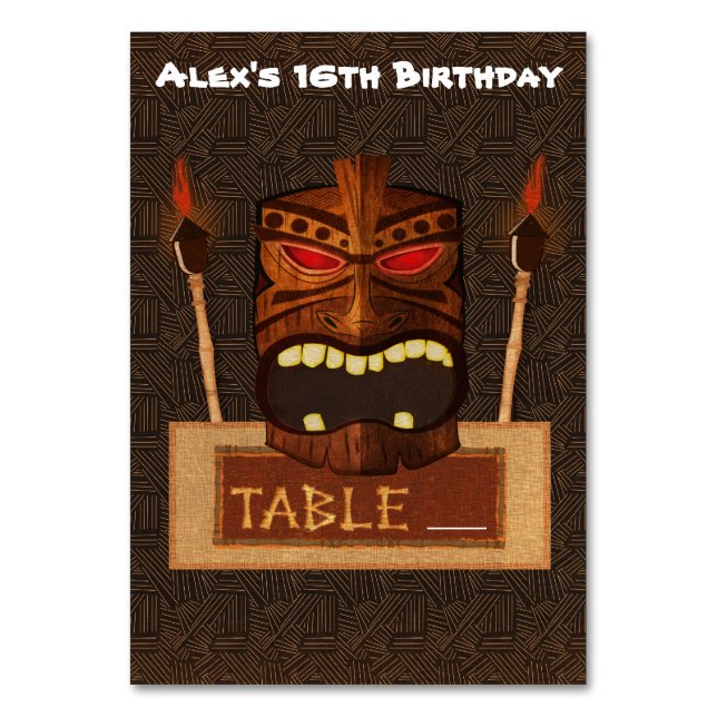 Wooden Tiki Mask Vintage Retro Luau Table Number (Front)