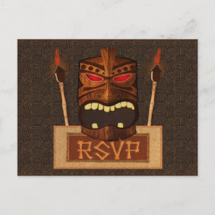 Wooden Tiki Mask Vintage Retro Wedding Party RSVP Invitation Postcard
