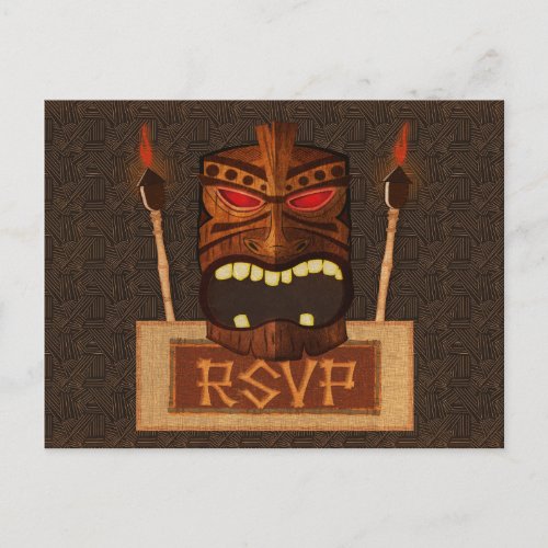 Wooden Tiki Mask Vintage Retro Wedding Party RSVP Invitation Postcard