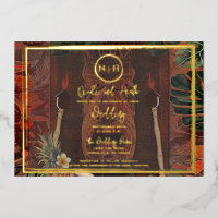 Wooden Tiki Vintage Hawaiian Gold Wedding