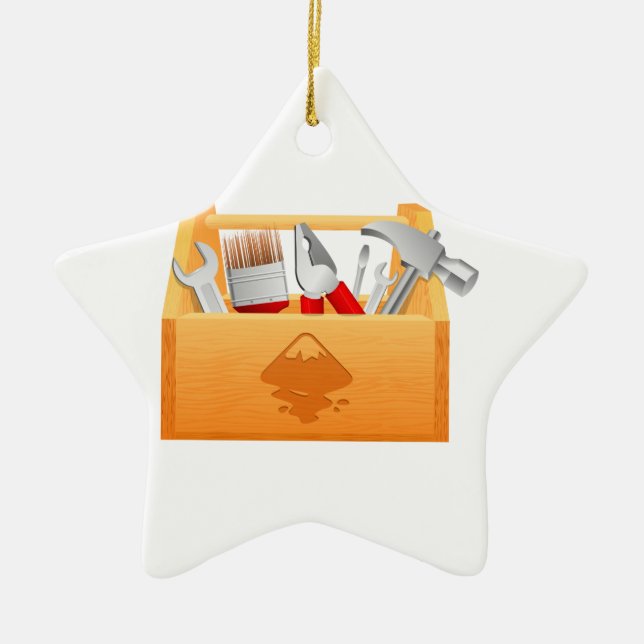 Wooden Toolbox with Tools Ceramic Ornament (Front)