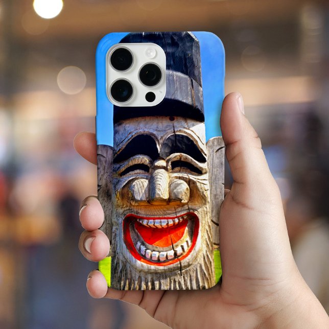 Wooden totem laughing teeth face photo bold funny Case-Mate iPhone case (Creator Uploaded)