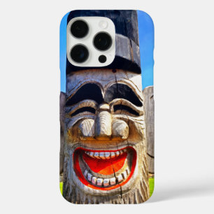 Wooden totem teeth laughing face photo bold funny iPhone 16 pro case