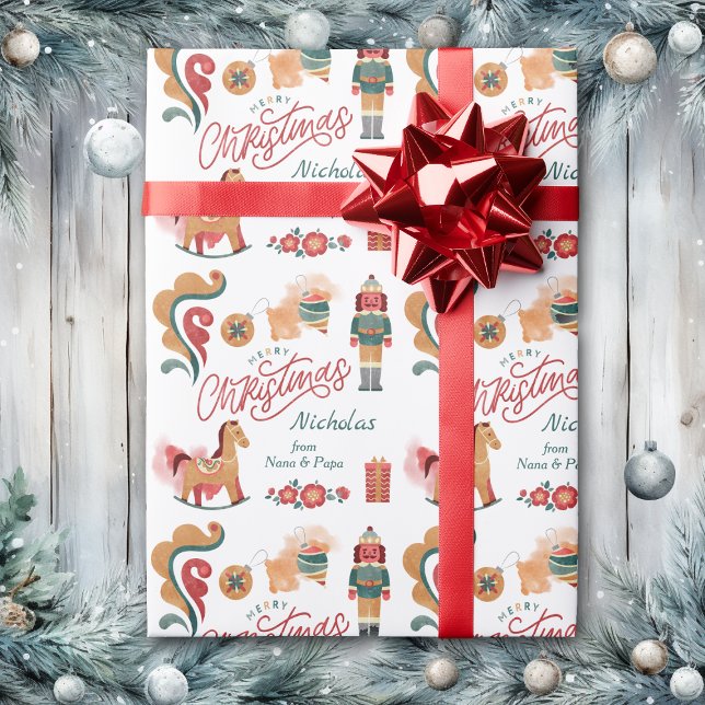 Wooden Toys Merry Christmas Personalized Wrapping Paper (Creator Uploaded)