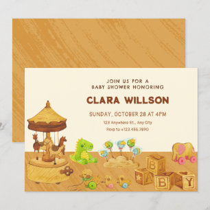 Wooden toys playful baby shower invitation