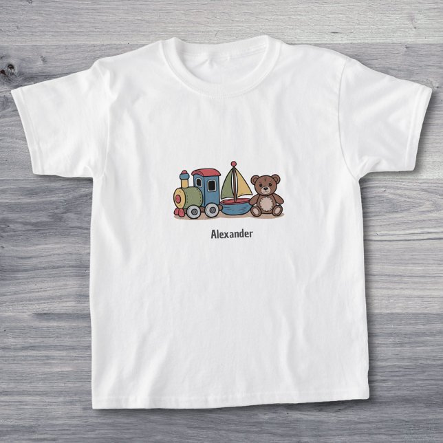 Wooden Toys with train, sailboat, and teddy bear T-Shirt (Wooden Toys with train, sailboat, and teddy bear T-Shirt)