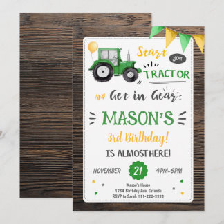 Wooden Tractor Birthday Invitation