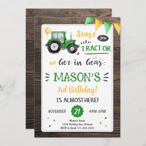 Wooden Tractor Birthday Invitation