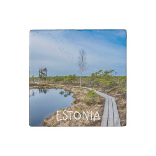 Wooden trail over swamp in Estonia Stone Magnet