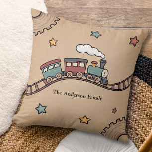 Wooden Train Throw Pillow
