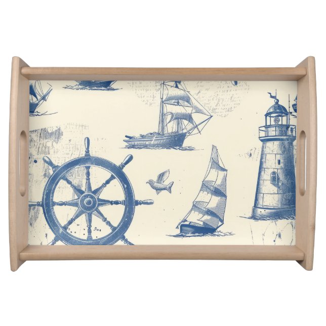 Wooden Tray with Marine Elements (Front)