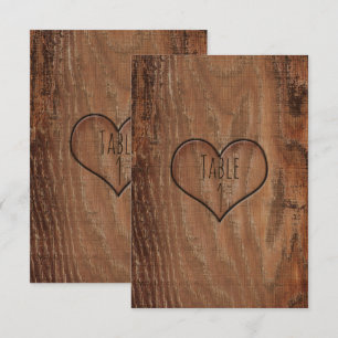 Wooden Tree Carved Heart Rustic Wedding Table Card