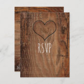 Wooden Tree Carved Heart Rustic Wood Wedding RSVP Invitation Postcard (Front/Back)