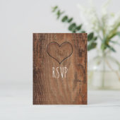 Wooden Tree Carved Heart Rustic Wood Wedding RSVP Invitation Postcard (Standing Front)