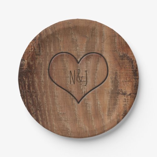 Wooden Tree Carved in Heart Rustic Wedding Plates