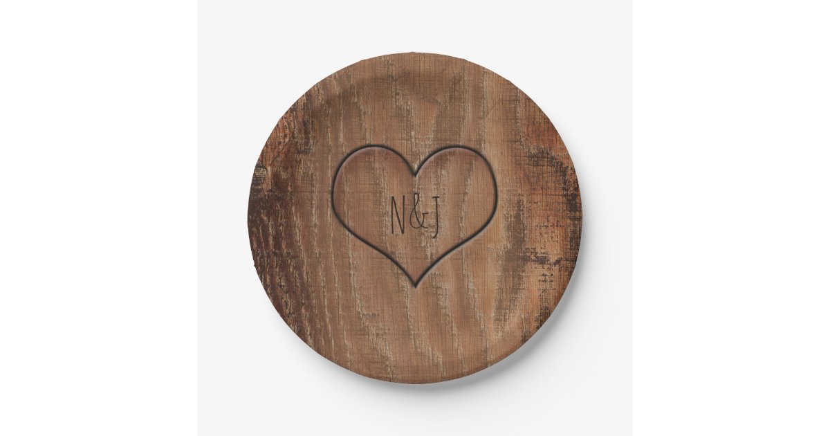 Wooden Tree Carved in Heart Rustic Wedding Plates Zazzle