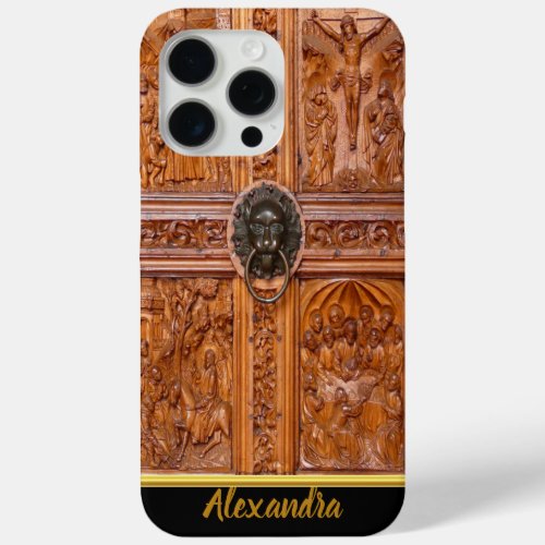 Wooden tree door with with a lion knocker iPhone 15 pro max case