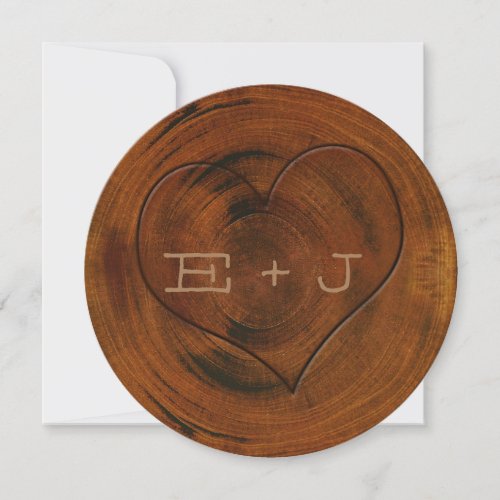 Wooden Tree Stump Carved Heart Wedding Invitation