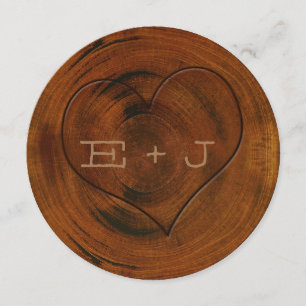 Wooden Tree Stump Carved Heart Wedding Invitation