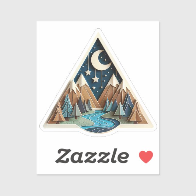 Wooden Triangle Night Landscape Sticker (Sheet)