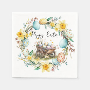 Wooden trolley with decorative eggs floral Easter Napkins