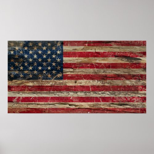 Wooden Vintage American Flag Poster