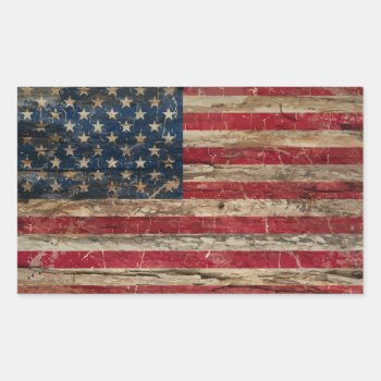 Wooden Vintage American Flag Rectangular Sticker by MalaysiaGiftsShop at Zazzle