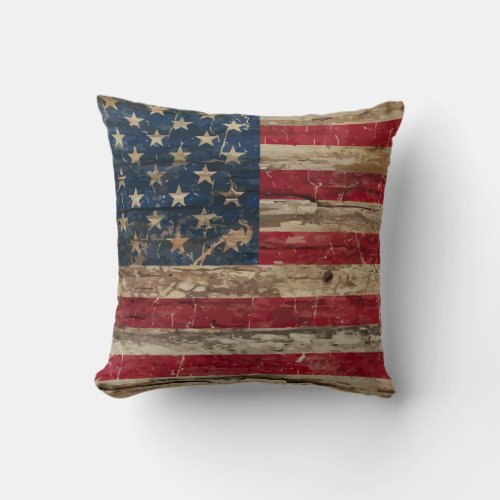 Wooden Vintage American Flag Throw Pillow
