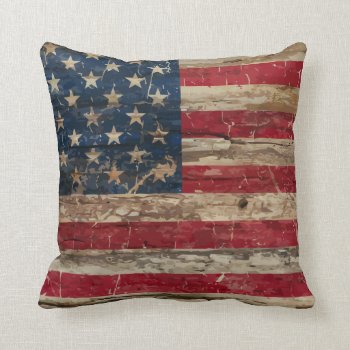 Wooden Vintage American Flag Throw Pillow by MalaysiaGiftsShop at Zazzle