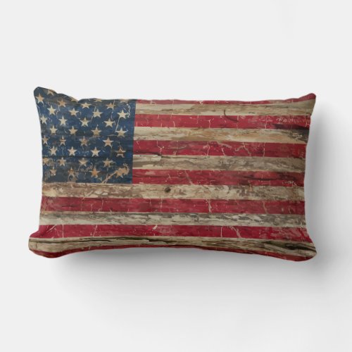 Wooden Vintage Union Jack And American Flag Lumbar Pillow