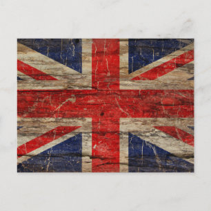Wooden Vintage Union Jack Flag Postcard