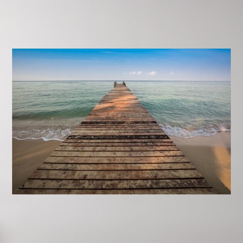 Wooden Walk Path and Sea in Summer Poster