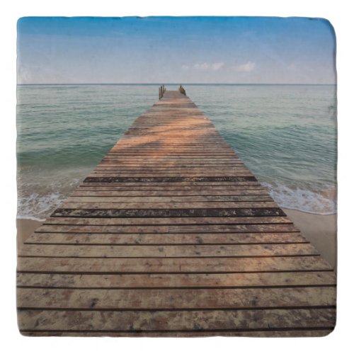 Wooden Walk Path and Sea in Summer Trivet