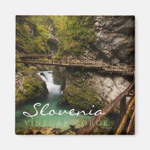 Wooden walkway through Vintgar Gorge canyon Magnet