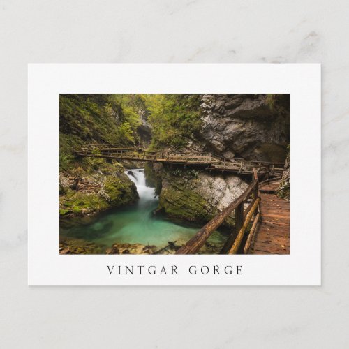 Wooden walkway through Vintgar Gorge canyon Postcard