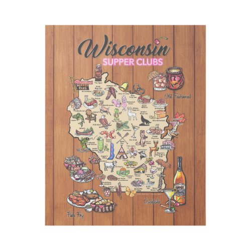 Wooden wall hang _ Wisconsin Supper Club Map Galle Gallery Wrap