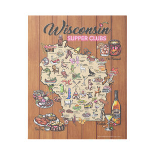 Wooden wall hang - Wisconsin Supper Club Map Gallery Wrap