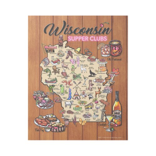 Wooden wall hang _ Wisconsin Supper Club Map Gallery Wrap