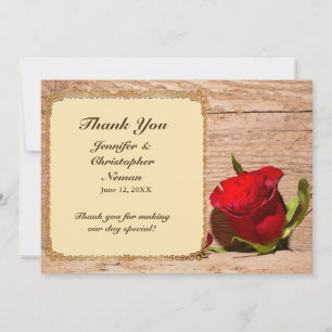 Wooden Wall & Red Rose Thank You Card