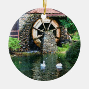 Wooden Water Wheel Duck Pond Ornament