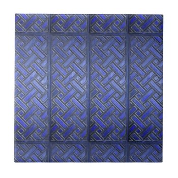 Wooden Weave Pattern Blue Tile by Hakonart at Zazzle