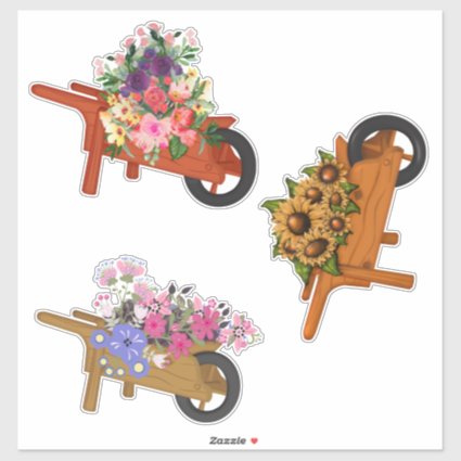 Wooden Wheelbarrows with Flowers Sticker