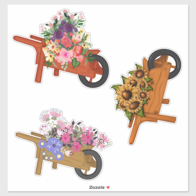 Wooden Wheelbarrows with Flowers Sticker (Sheet)
