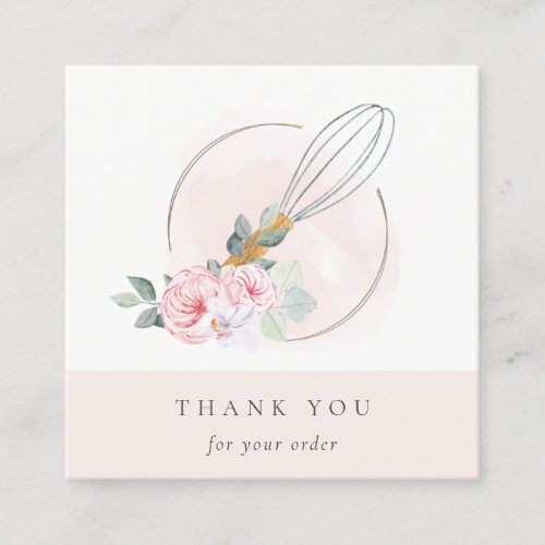 Wooden Whisk Blush Watercolor Flora Chef Thank You Square Business Card