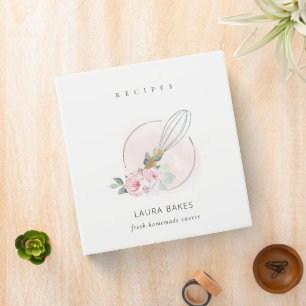 Wooden Whisk Blush Watercolor Floral Chef Logo 3 Ring Binder
