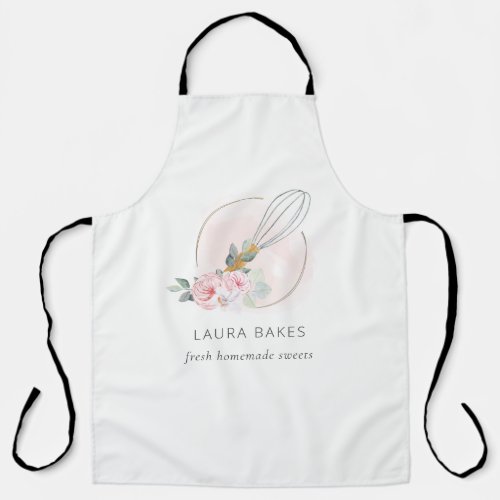 Wooden Whisk Blush Watercolor Floral Chef Logo Apron